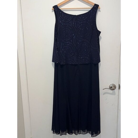 Alex Evenings Navy Blue Sleeveless Sparkle Midi Dress - Size 16 Women - Picture 4 of 7